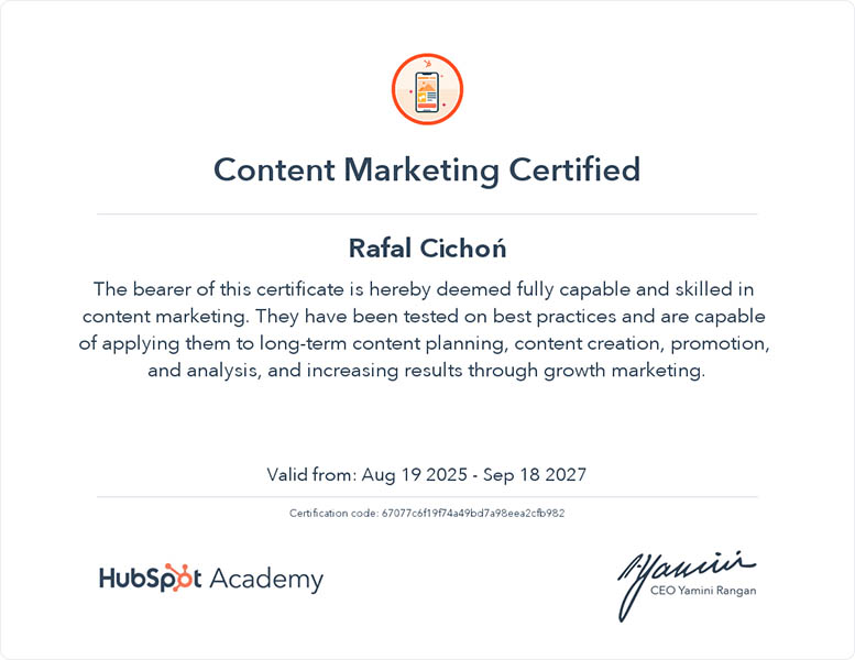 certyfikowany specjalista hubspot