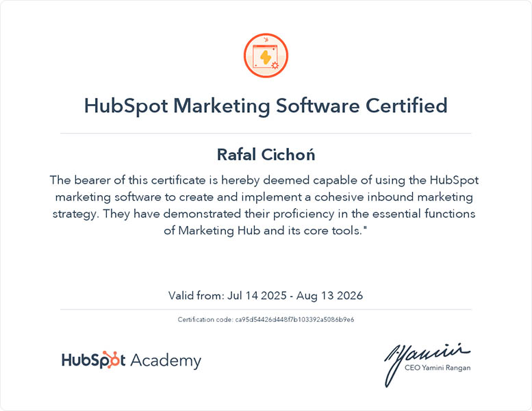 certyfikowany specjalista hubspot