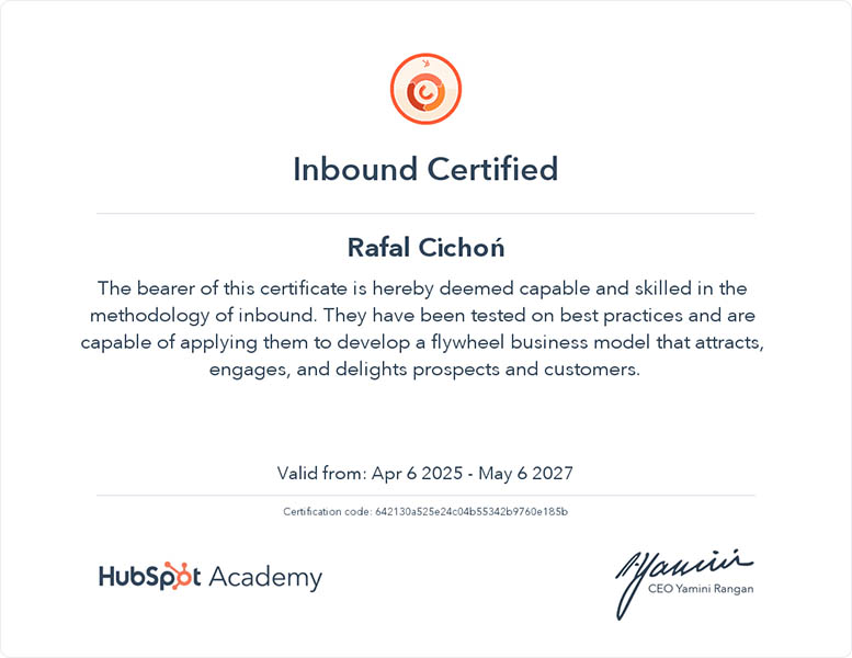 certyfikowany specjalista hubspot