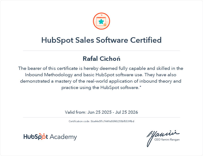 certyfikowany specjalista hubspot